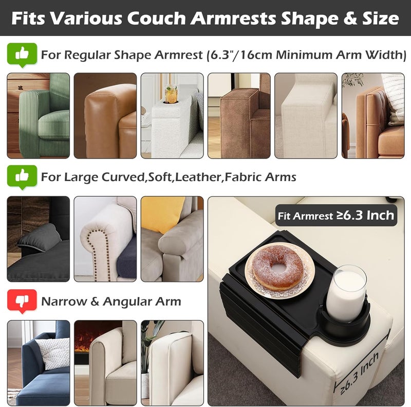 GHKINMAL Couch Cup Holder Tray, 3 in 1 Large Couch Arm Trays,Bamboo Chair Clip on Tray with 360° Ratated Phone Holder for Couch,Armrest Tray for Snacks,Remote,Phone - Image 5